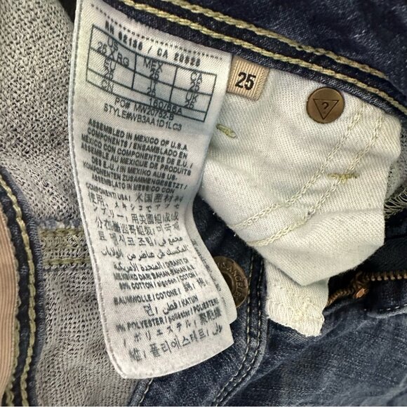 Guess jeans denim triangle logo pocket dark wash skinny straight Women's Blue - Picture 5 of 6